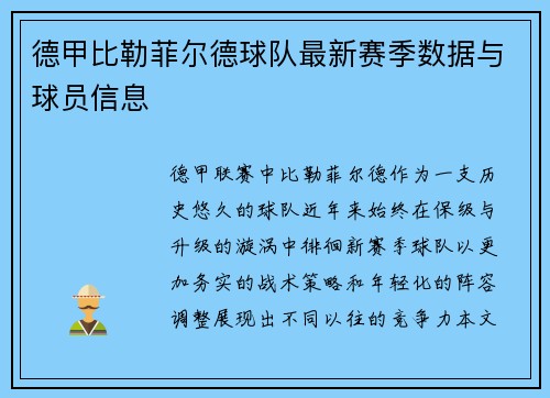 德甲比勒菲尔德球队最新赛季数据与球员信息