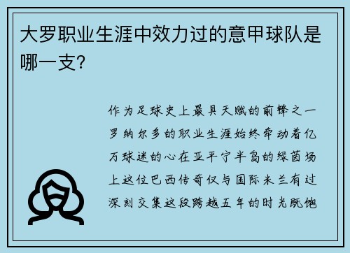 大罗职业生涯中效力过的意甲球队是哪一支？